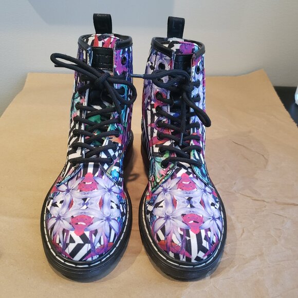 CULT Amphibian Combat Boot Laced Multicolor Floral Print Rubber Sole Womens US 6 - Picture 2 of 15